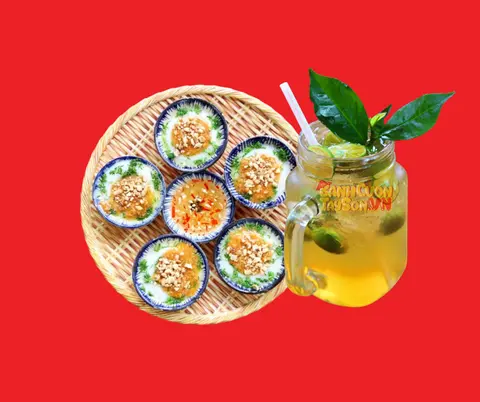 Hình ảnh Bánh bèo sôt tôm thịt với trà tắc mật ong 