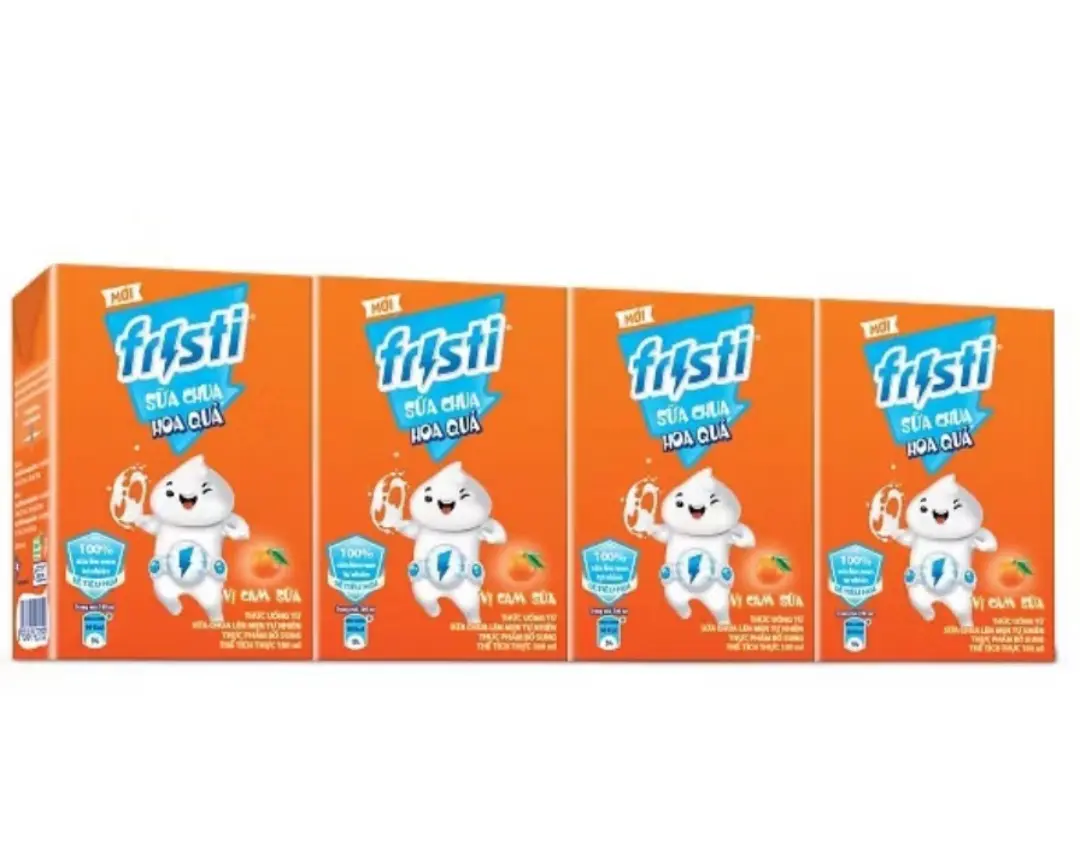 Hình ảnh Lốc 4 Hộp Sữa Cam Fristi 100ml, Sữa Cam Thức Uống Từ Sữa Chua Lên Men Tự Nhiên