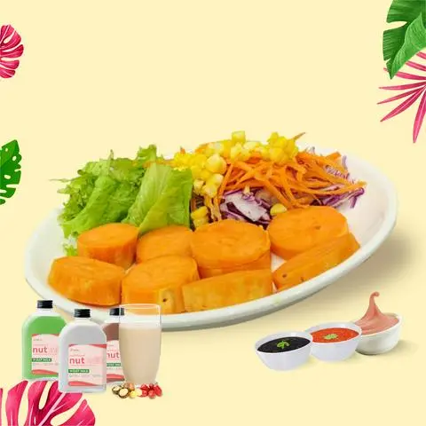 Hình ảnh Khoai lang + Salad + 250ml sữa hạt