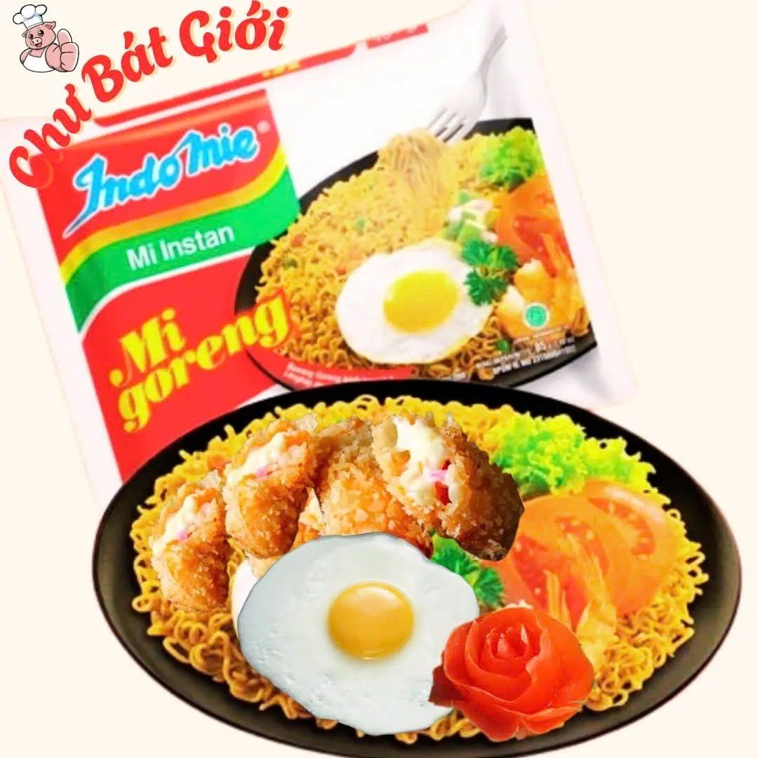 Hình ảnh Mì trộn Indo chả giò hải sản mayonnaise + trứng