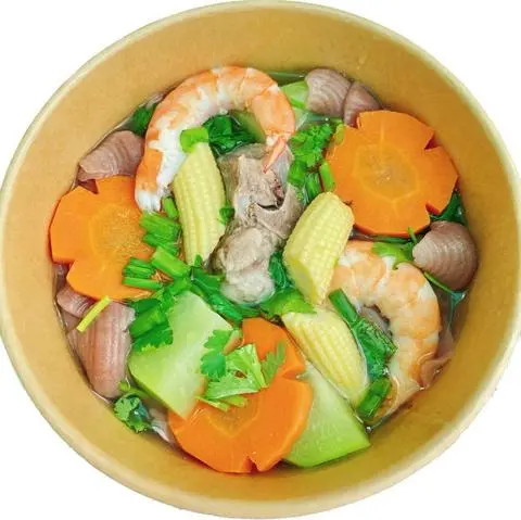 Hình ảnh Nui gạo lứt nấu canh rau củ thanh dịu 
