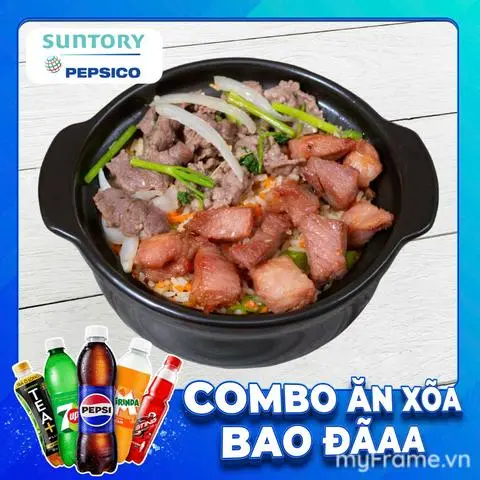 Hình ảnh Combo cơm thố bò xá xíu - nước ngọt spvb