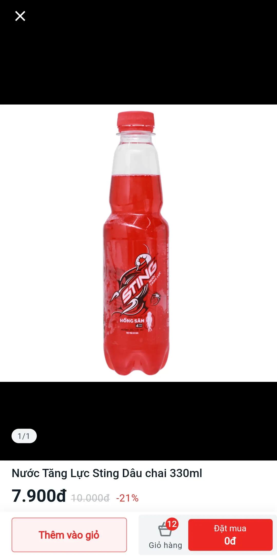 Hình ảnh Nước tăng lực Sting dâu chai 330ml