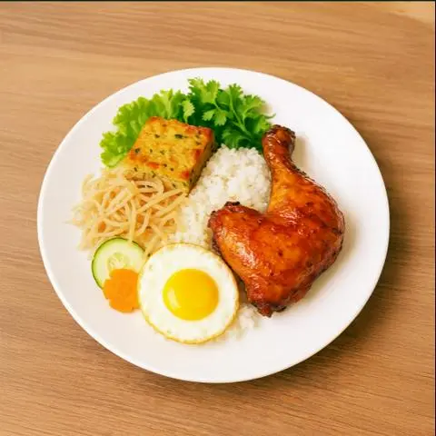 Hình ảnh CƠM TẤM:ĐÙI GÀ QUAY+BÌ+CHẢ+TRỨNG ỐP LA