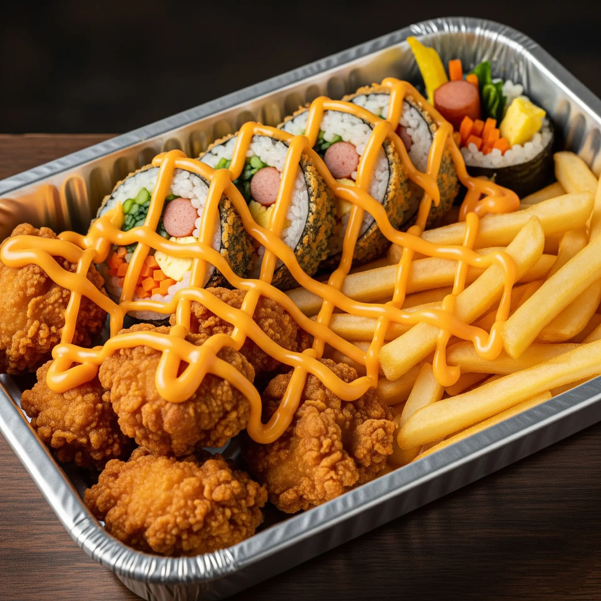 Hình ảnh Box KimBap Phô Mai: 1 Cuộn KimBap + Gà Viên + Khoai Tây (Xốt Phô Mai)
