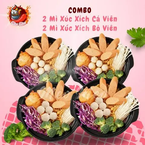 Hình ảnh 2 Mì cay Xúc Xích Cá Viên + 2 Mì cay Xúc Xích Bò Viên