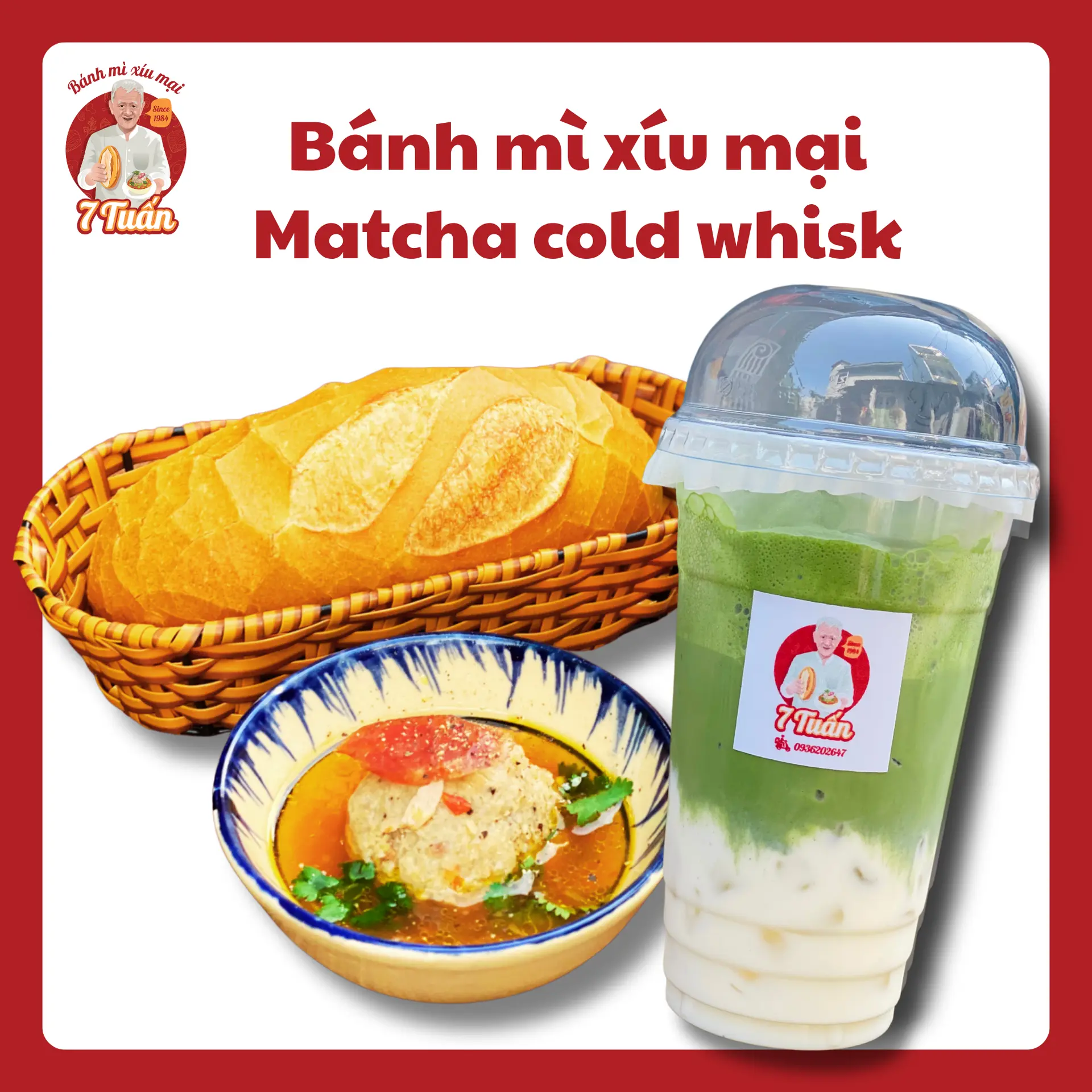 Hình ảnh Bánh mì xíu mại + Matcha cold whisk (BỊ GHIỀN Á)