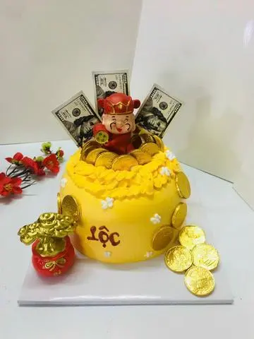 Hình ảnh Bánh Kem hủ vàng cây tiền ông thần tài 