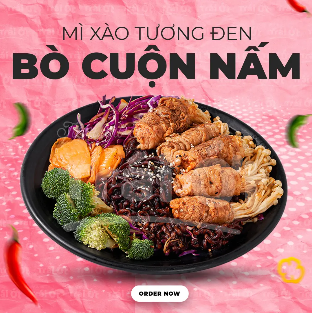 Hình ảnh Mì Xào Tương Đen Bò Cuộn Nấm