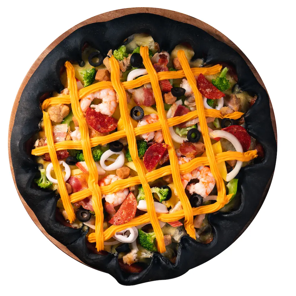 Hình ảnh TT1 - pizza thập cẩm kem cheese bóng đêm đế dày xốp
