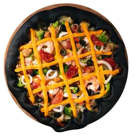 Hình ảnh TT1 - pizza thập cẩm kem cheese bóng đêm đế dày xốp