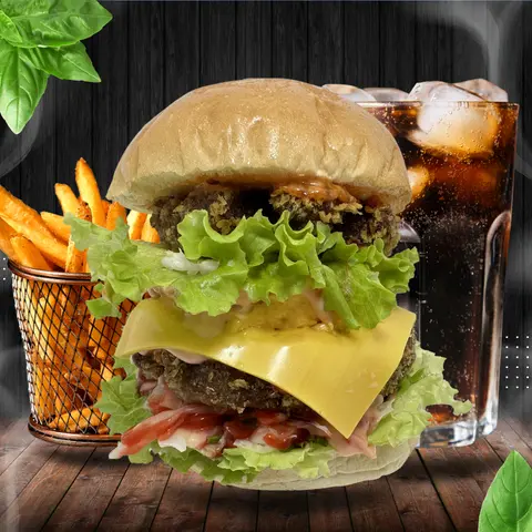 Hình ảnh Combo hamburger "trâu khổng lồ" bò - coca - khoai tây chiên