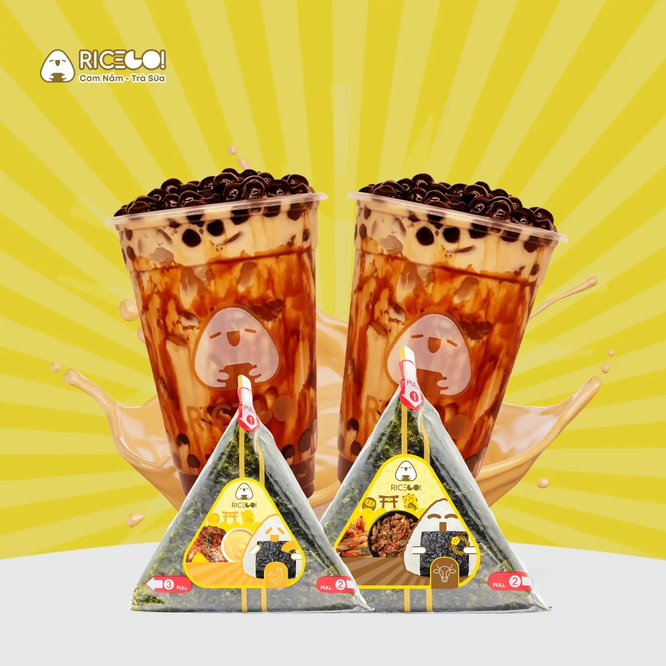 Hình ảnh Family 2 Cơm Nắm & 2 Trà Sữa Truyền Thống Size M