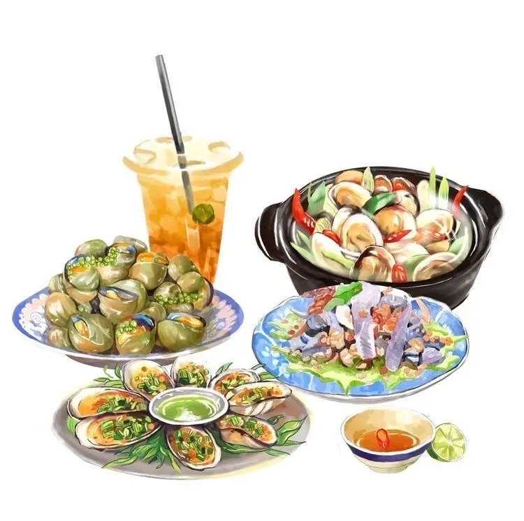 Hình ảnh ốc khế bơ tóp mỡ- mì xào móng tay-hàu hương nướng phô mai