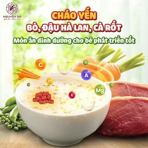Hình ảnh Cháo yến - bò - đậu Hà Lan - cà rốt
