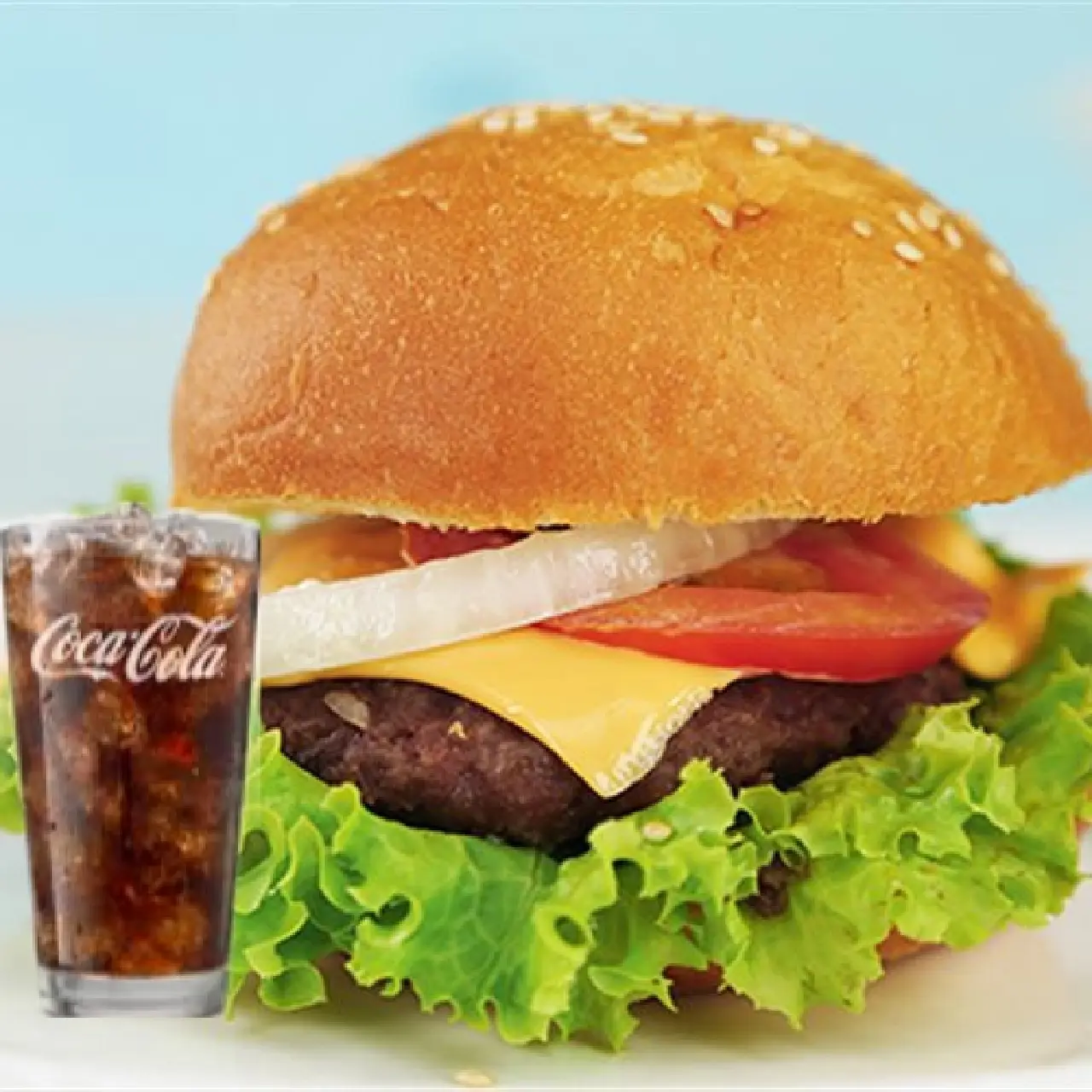 Hình ảnh Combo Hamburger bò phô mai - coca 500ml