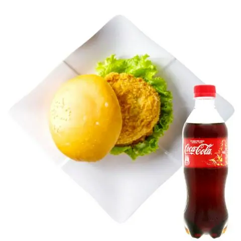 Hình ảnh Hamburger Bò Chiên Xù + Coca Cola Chai