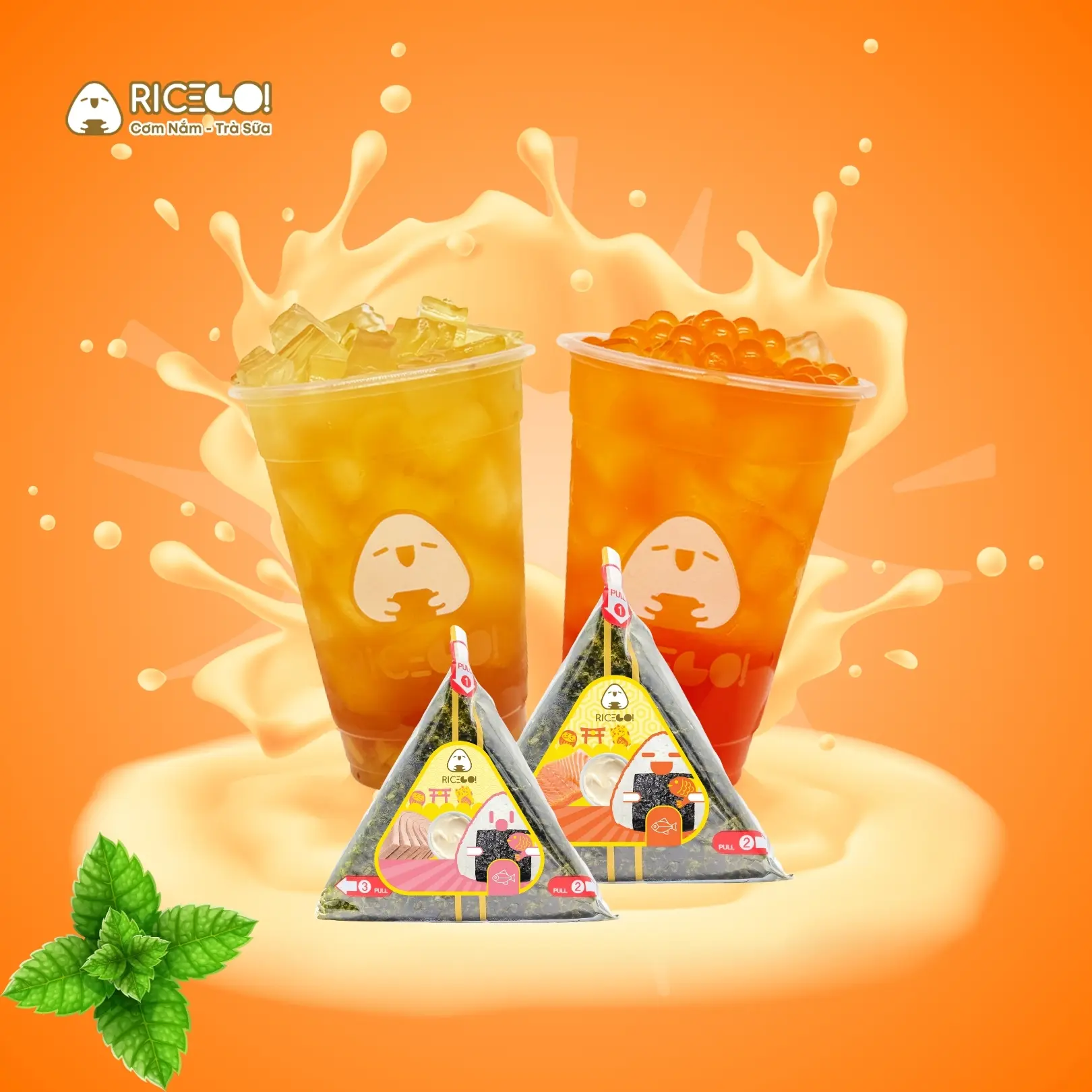 Hình ảnh Family 2 Cơm Nắm & 2 Trà Trái Cây Size M