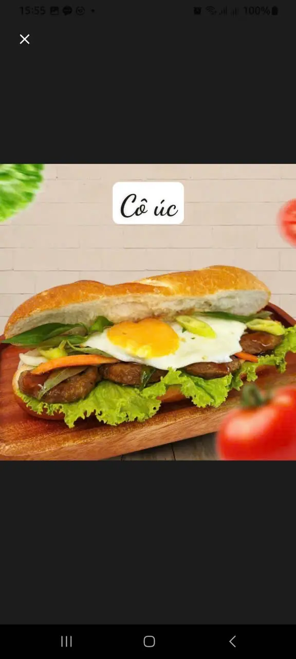 Hình ảnh Bánh mì thịt nướng + trứng nóng giòn