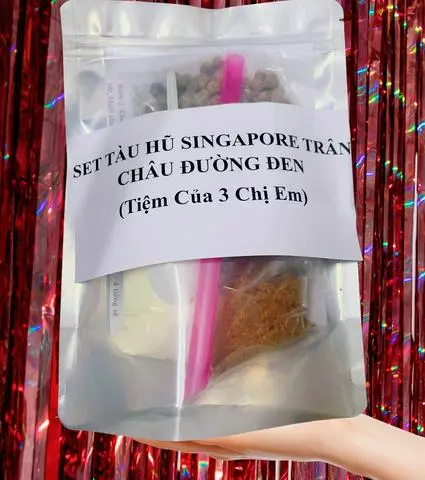 Hình ảnh Set Tàu Hũ Singapore Đường Đen(25 Phần)Tặng Pudding,Muỗng, Ống Hút Tiệm 3 Chị Em