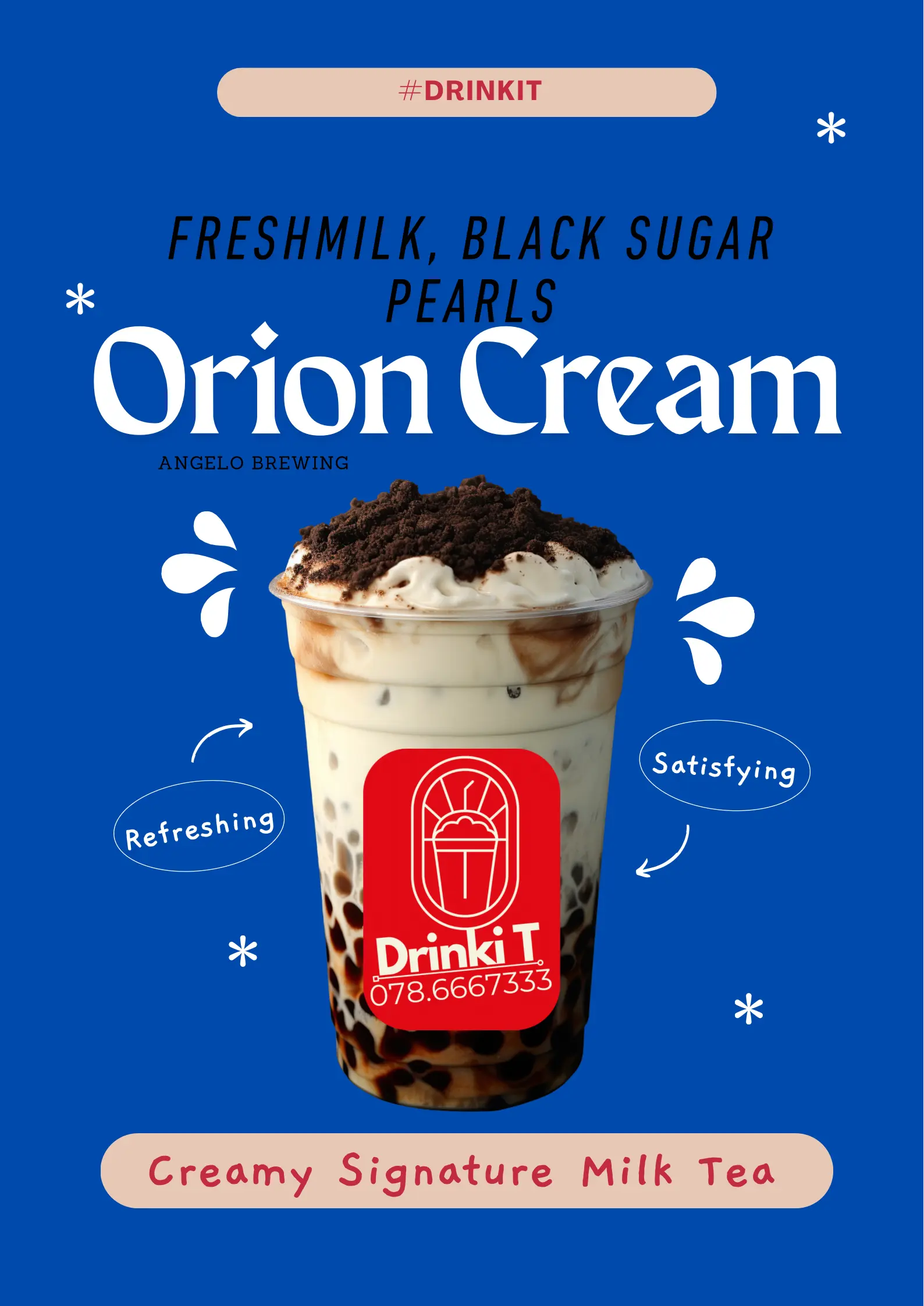 Hình ảnh Sữa bò tươi trân châu đường đen kem orio