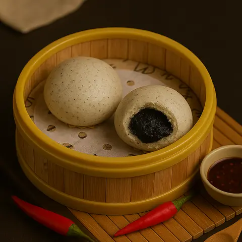 Hình ảnh Bánh bao mè đen - Black sesame dumpling -2 pcs