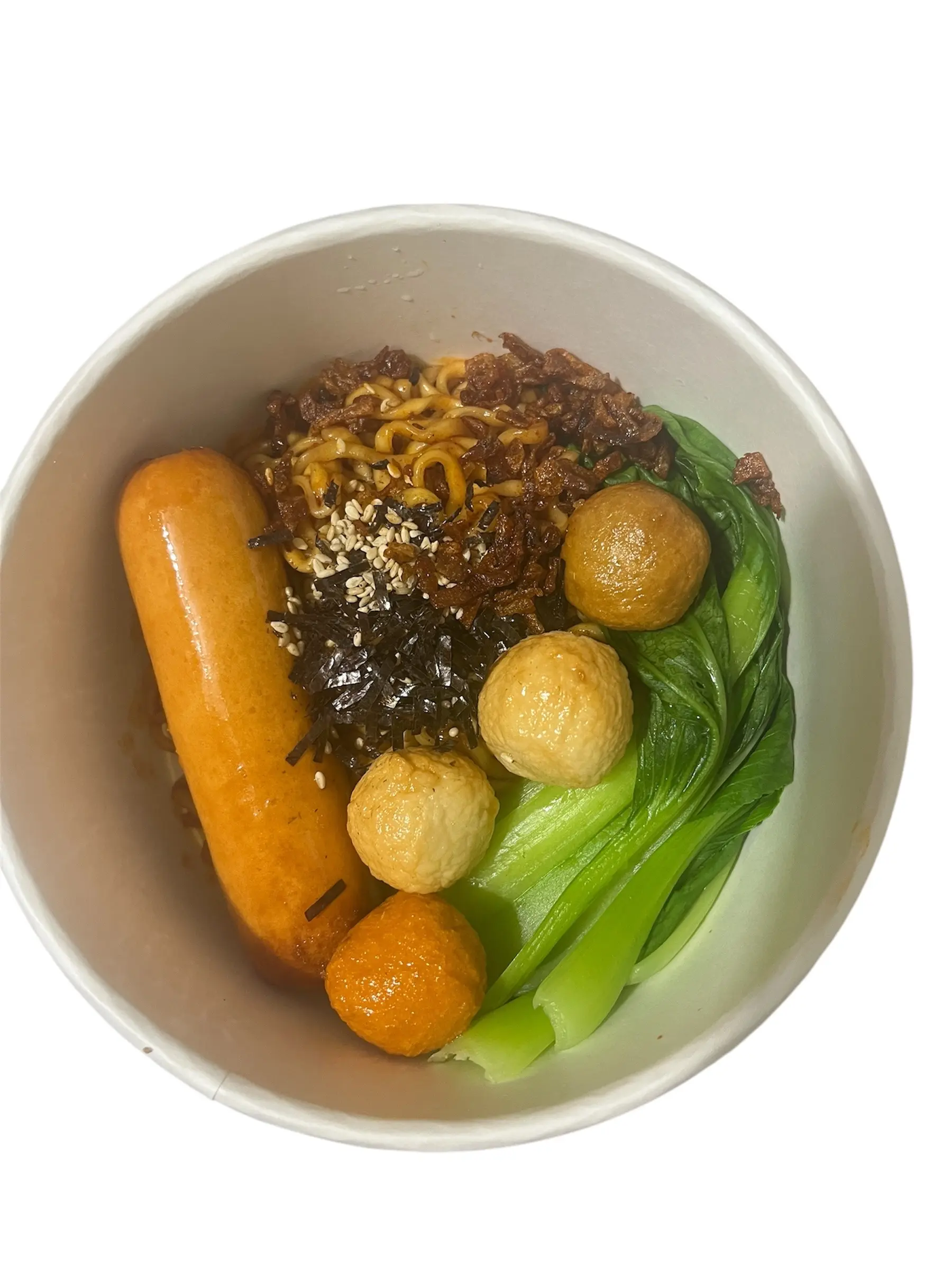 Hình ảnh Mì cay Samyang + cá viên + xúc xích