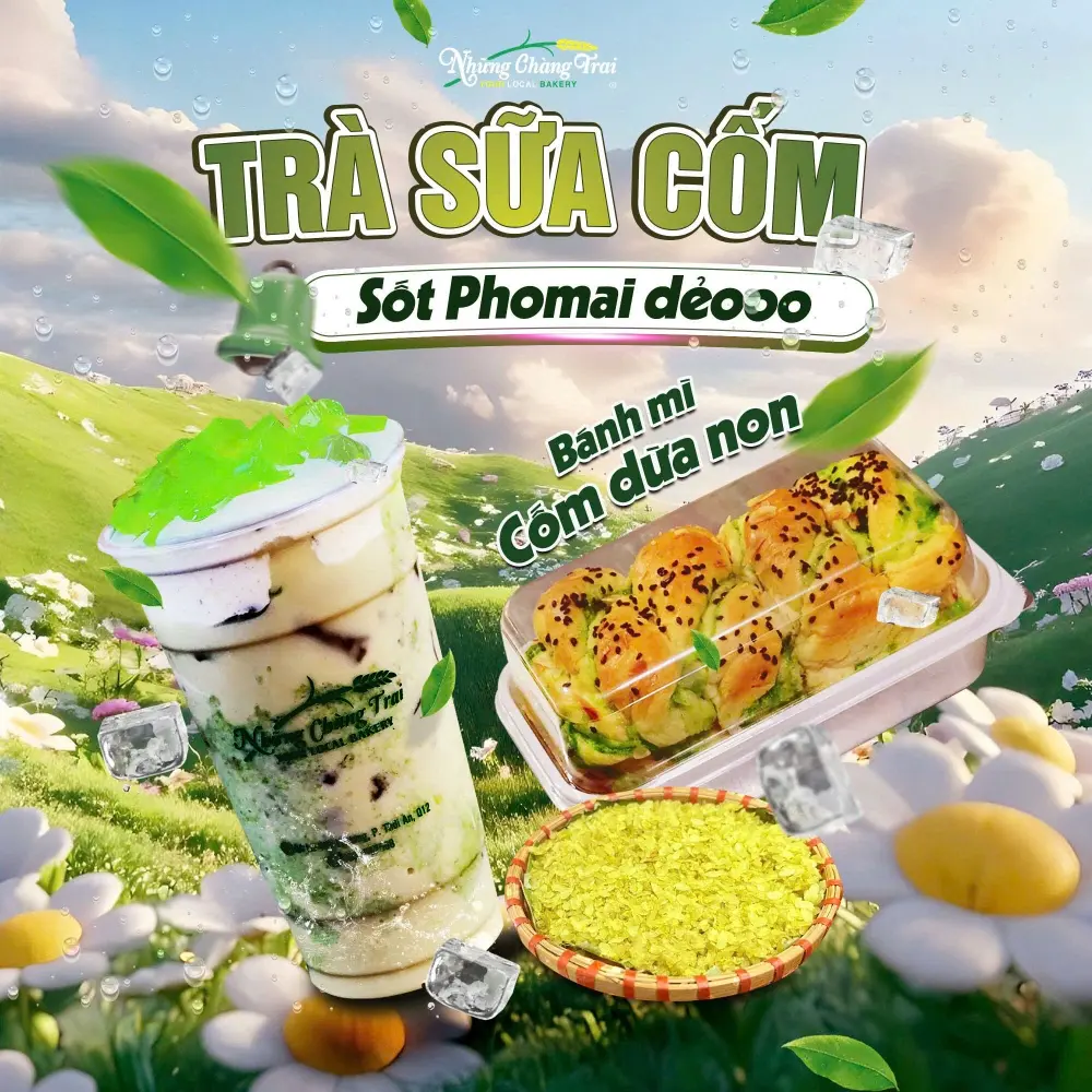 Hình ảnh Combo 1 Trà Sữa Cốm Size M Và Bánh Cốm Dừa Non Nhỏ 