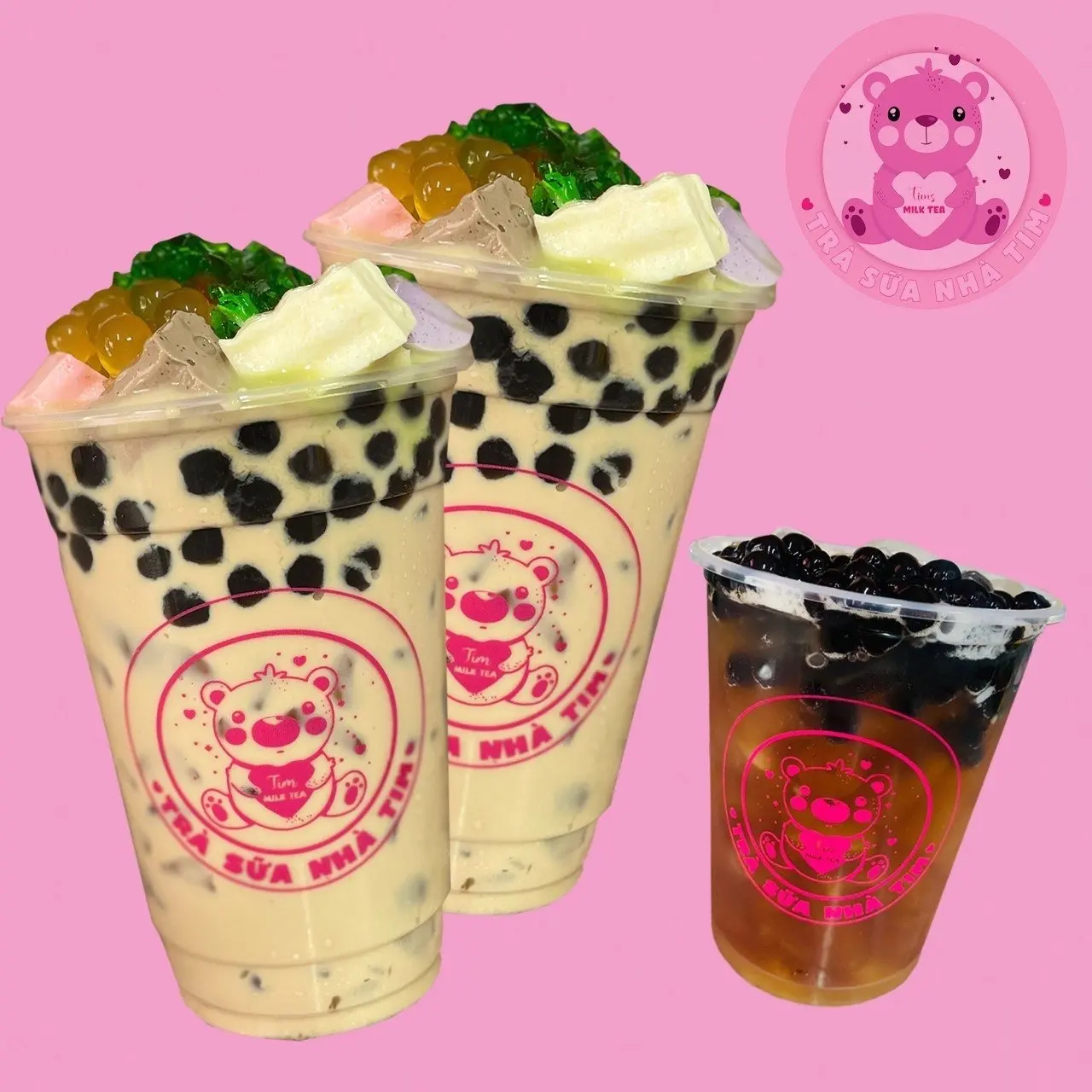 Hình ảnh Combo 2 Trà Sữa Full Topping Size L Tặng 1 Hồng Trà Trân Châu Size L