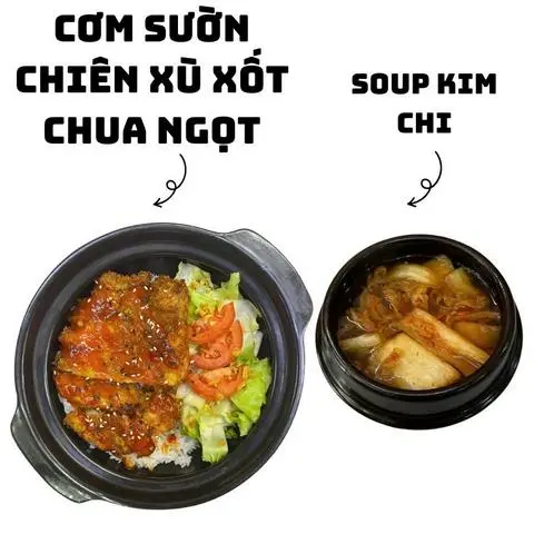 Hình ảnh Cơm sườn chiên xù xốt chua ngọt + soup kim chi