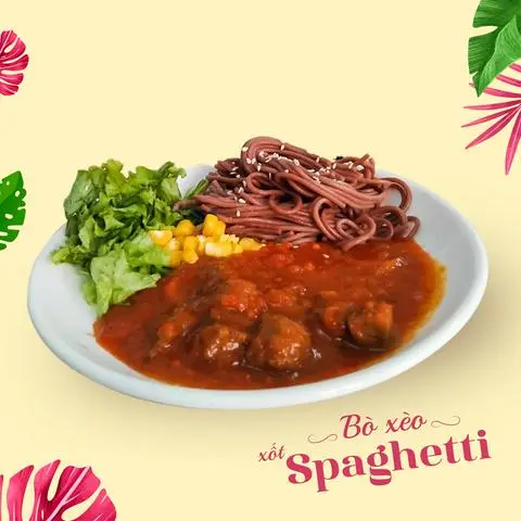 Hình ảnh Bún gạo lứt + bò lúc lắc xèo xốt spaghetti