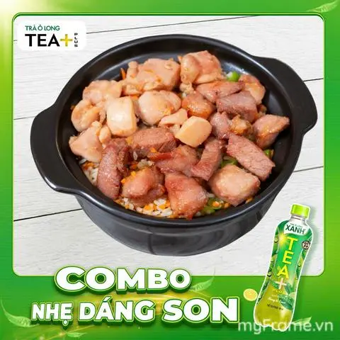 Hình ảnh Combo cơm thố gà xá xíu - ô long xanh