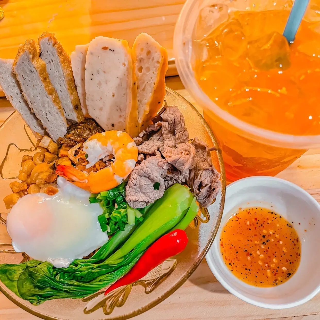 Hình ảnh Combo Mì Trộn Trứng Lòng Đào tép mỡ+ ly trà Đào nhỏ
