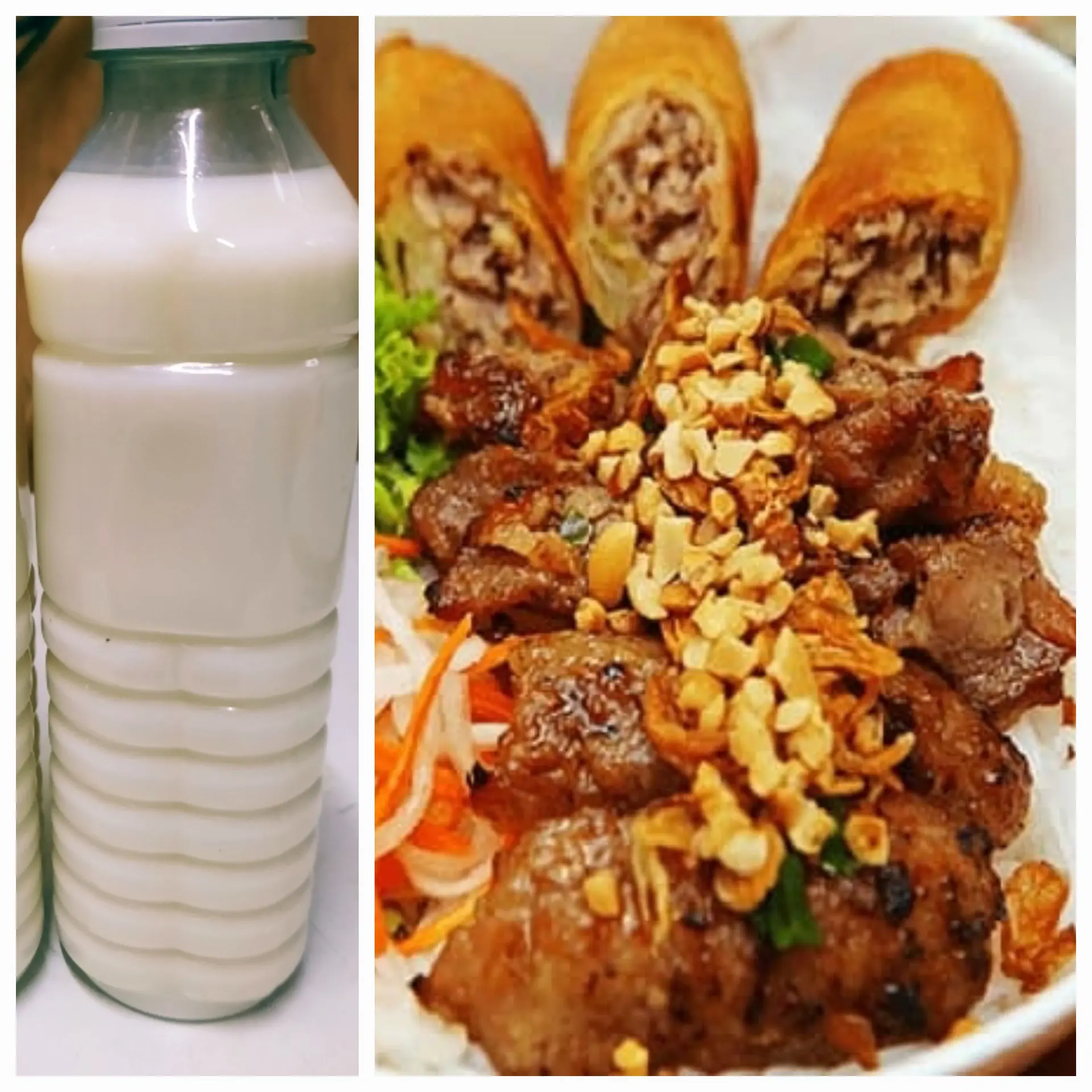 Hình ảnh Bún thịt nướng chả giò + sữa gạo 
