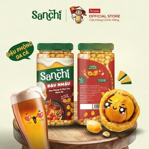 Hình ảnh Lon Đậu phộng Sanchi  210gr vị mực nướng ớt xiêm 