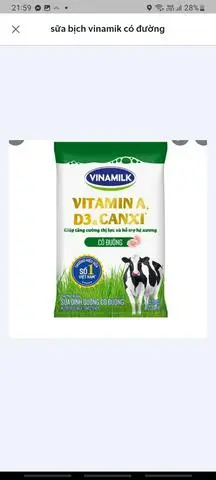 Hình ảnh sữa tươi vinamik có đường bịch