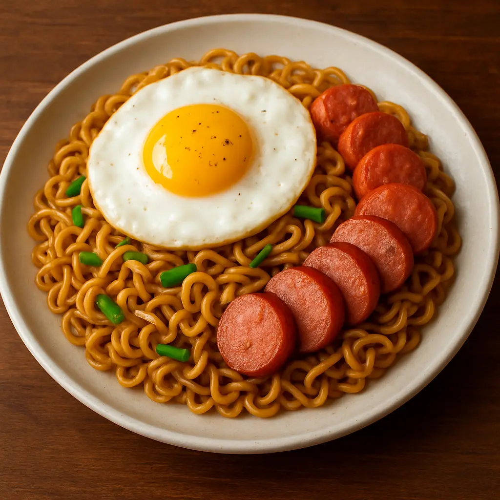 Hình ảnh Mì xào trứng xúc xích
