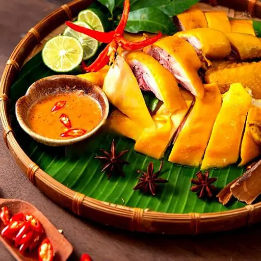 Hình ảnh Gà ủ muối nửa con kèm rau dưa muối chấm