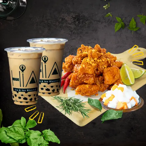 Hình ảnh Combo gà cay - 2 trà đen sữa trân châu (M)