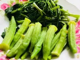 Hình ảnh Đậu bắp +rau muống luộc chấm chao(ko cơm)