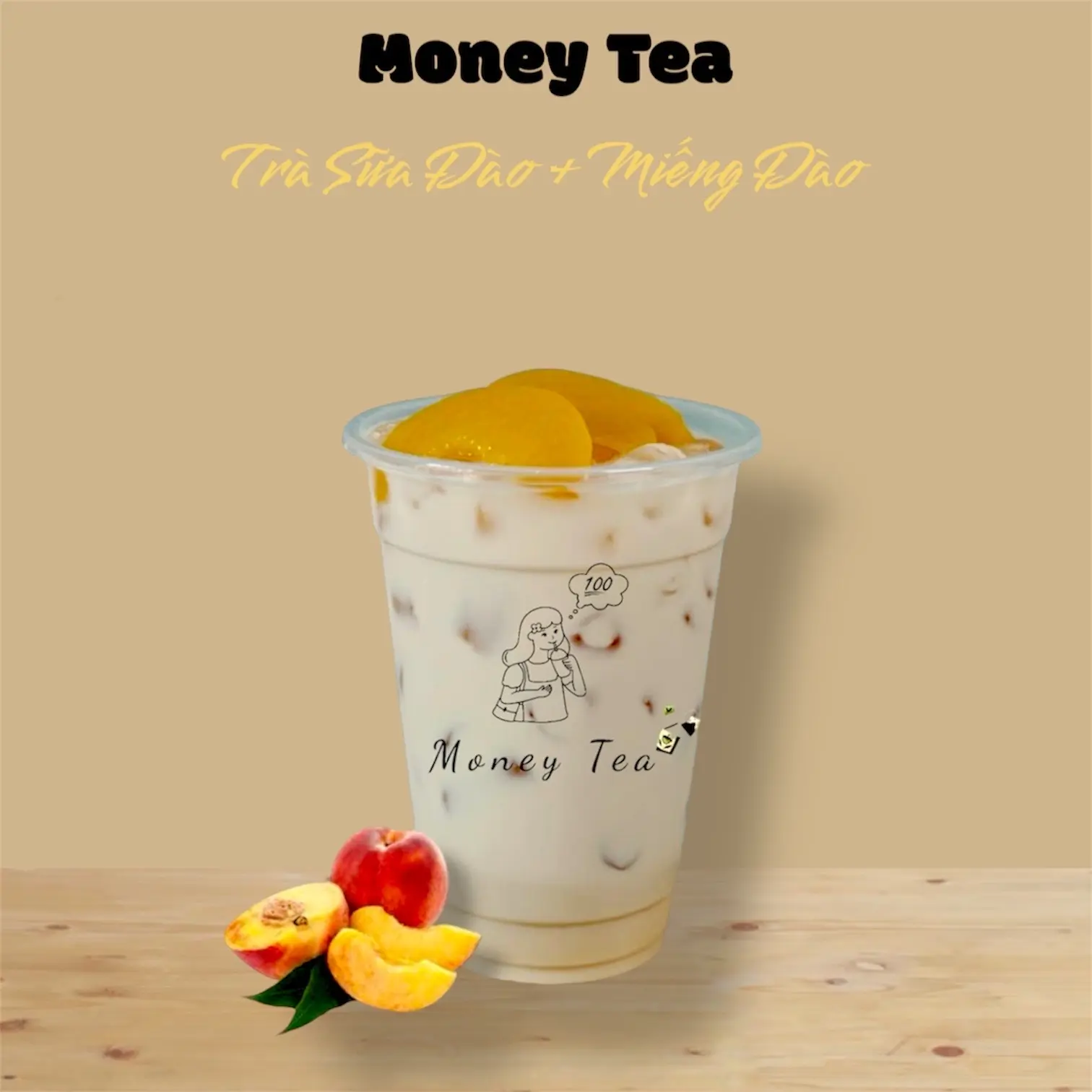 Hình ảnh Trà sữa đào - miếng đào - Ly 700ml