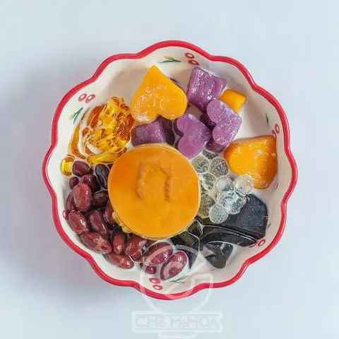 Hình ảnh Chè flan khoai dẻo đậu đỏ