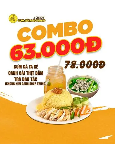 Hình ảnh Combo Cơm gà ta xé - canh cải thịt bằm - trà đào tắc
