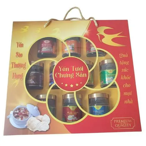 Hình ảnh set quà biếu 10 hũ yến chưng sẵn - hình hoa mai