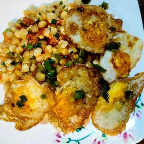 Hình ảnh Bắp xào bơ - mỡ hành cút chiên
