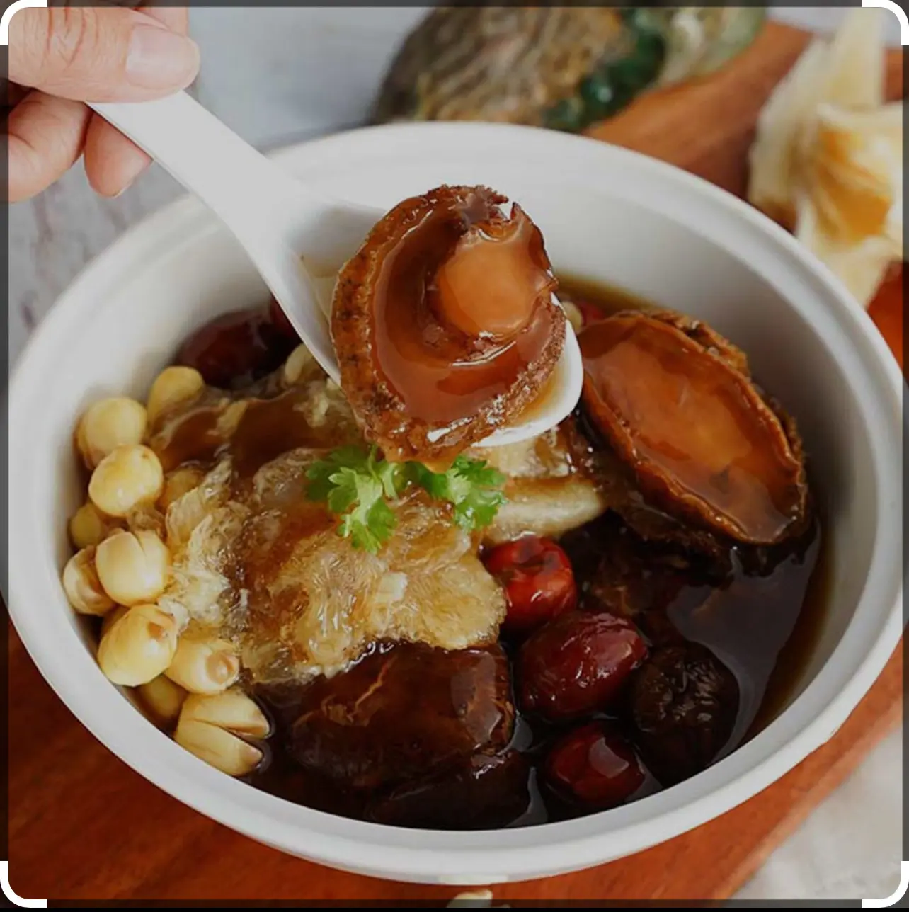 Hình ảnh Bào ngư tiềm thuốc bắc(3con) hạt sen , đông trùng hạ thảo 