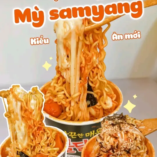 Hình ảnh Mì Cay Samyang Trứng , Xúc Xích , Thanh Cua , Phô Mai Mozarrela Kéo Sợi
