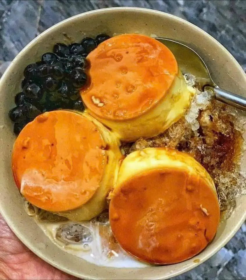 Hình ảnh bánh flan trân châu đuong đen cốt dừa