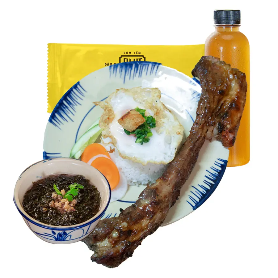 Hình ảnh Combo Cơm sườn non 1 món +Canh +Khăn + Nước tùy chọn