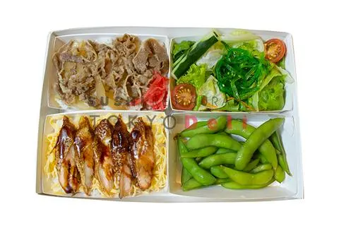 Hình ảnh Bento hộp cơm lườn cá hồi kabayaki và thịt bò Mỹ